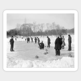 Curling in Central Park, 1906. Vintage Photo Sticker